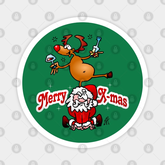 Merry X-mas from Santa Claus and his reindeer Magnet by Cardvibes